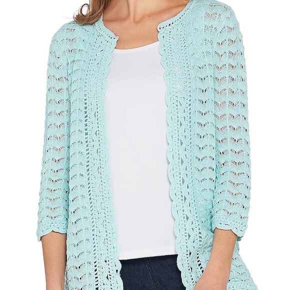 Isaac Mizrahi Live! Sweaters - Isaac Mizrahi Live! Crochet Open Front 3/4 Sleeve Cardigan